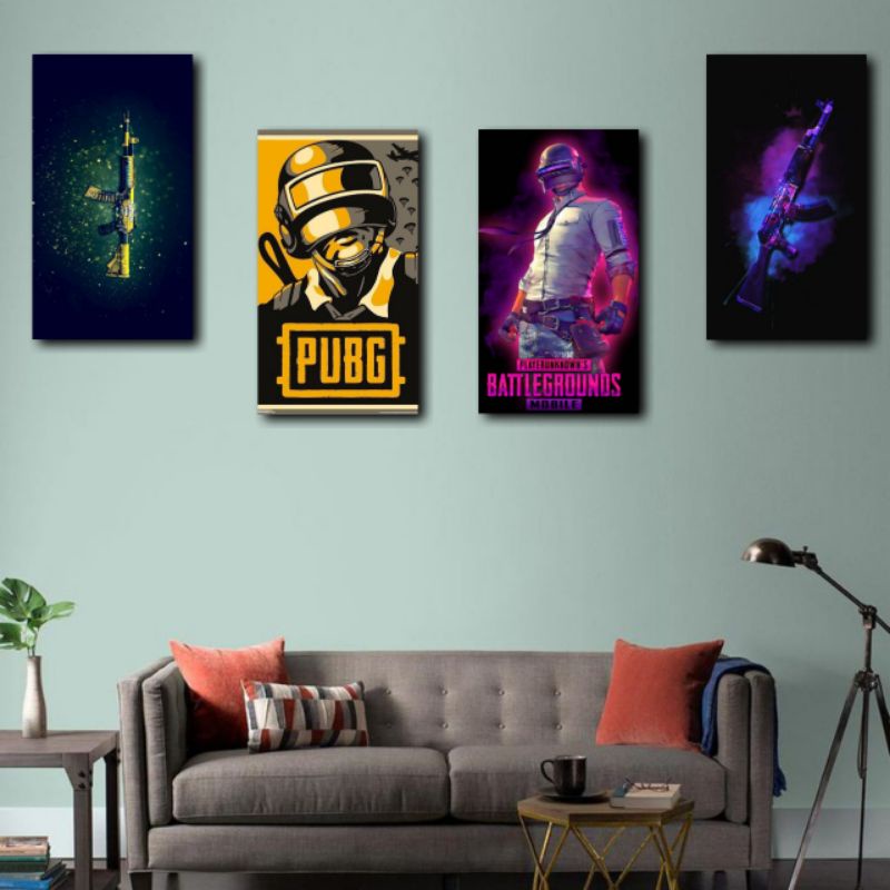 Poster Frame Kayu PUBG Mobile Gaming M4 senjata hiasan dinding kamar