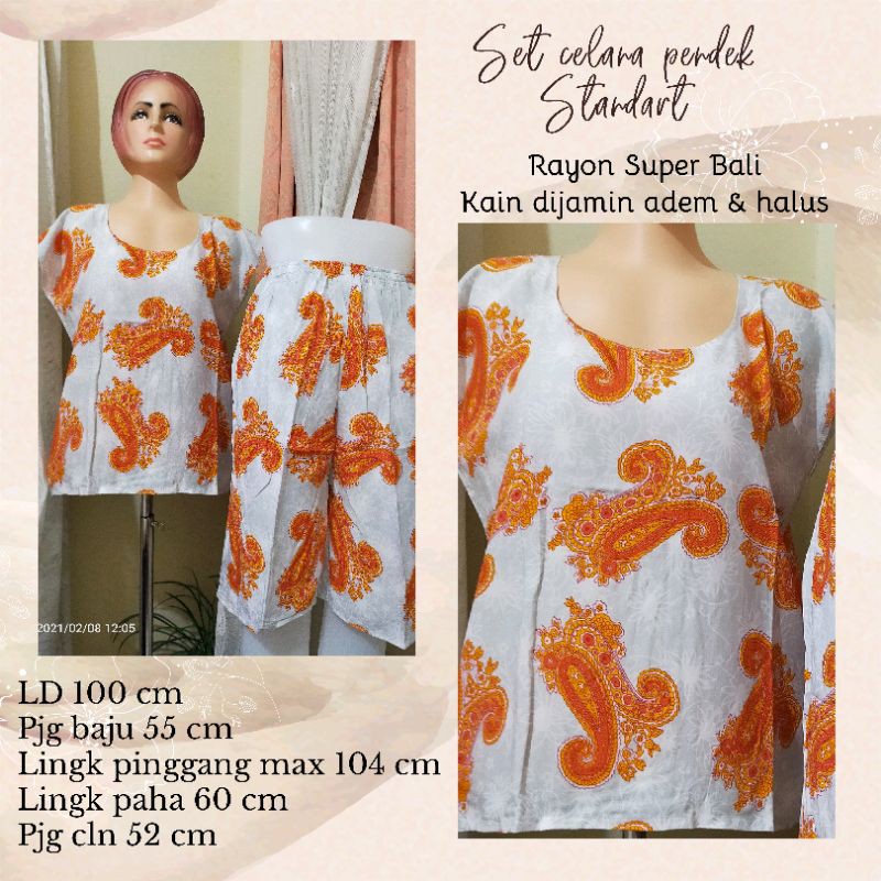 Babydol setelan motif Bali celana pendek Rayon Super