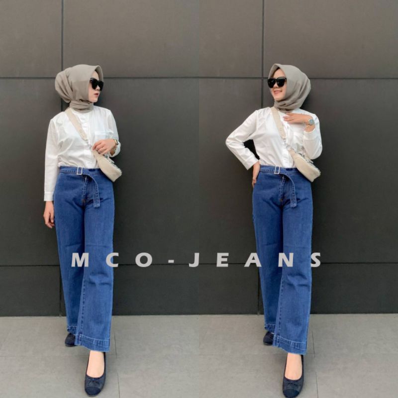 OOTD SZ 27-30 Celana Kulot Jeans Wanita - Cullote Oxy Belt Dark Blue