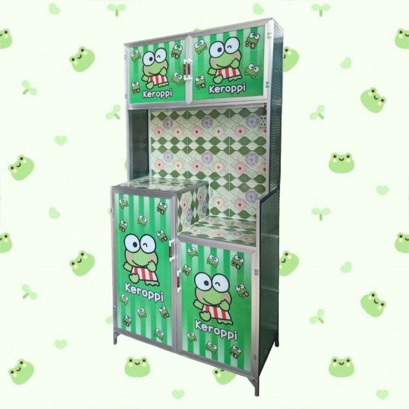 rak piring kaca 2 pintu legok karakter keroppi