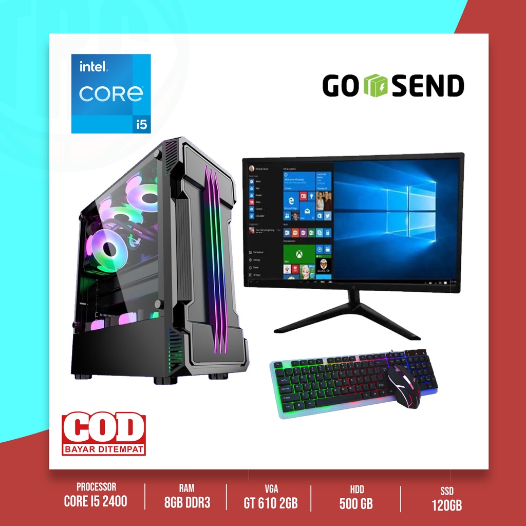 Rakitan PC Gaming Lengkap Siap Pakai Core i5 / GT 610 2GB DDR3 / Ram 8GB DDR3 / LED Monitor 19 inch 