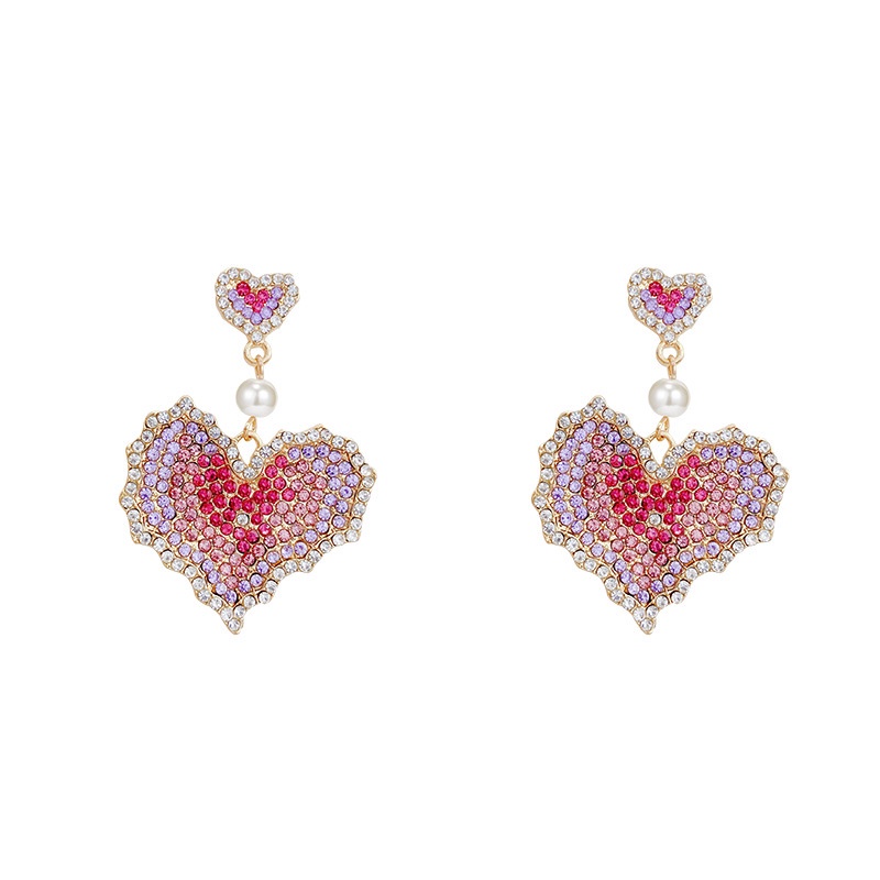 Anting Tusuk Berlian Imitasi Bentuk Hati Warna Pink Bahan silver 925 Untuk Wanita