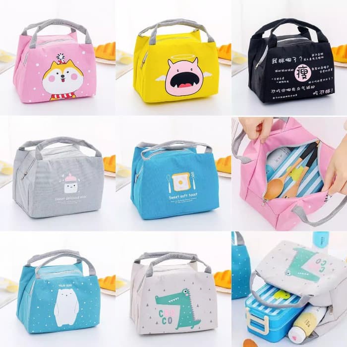 Cooler Bag Motif Salur / Lunch bag Garis / Tas Bekal untuk Makanan Dingin atau Panas