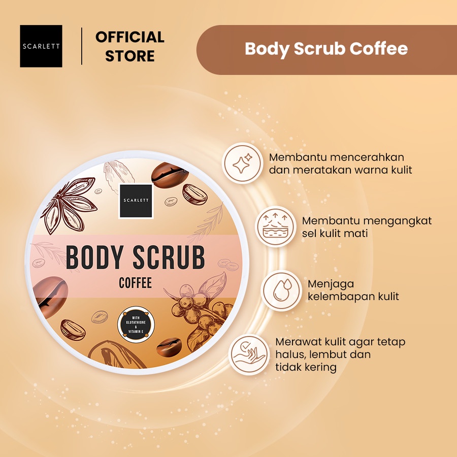 Scarlett Whitening Body Scrub Aroma Coffe Merileksasi dan Melembabkan