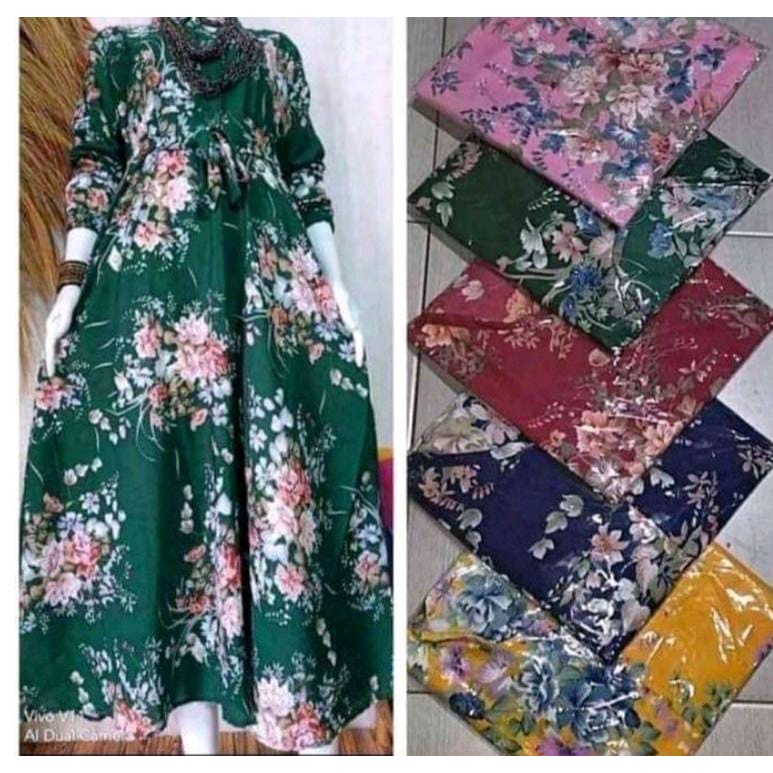 BISA COD Gamis Maxy Katun Motif Bunga Bangkok Busui // Gamis Katun Jumbo racun shopee