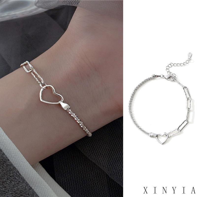 【Bayar di tempat】Gelang Rantai Asimetris Desain Hati Hollow Untuk Wanita Korea Gelang Fashion Ganda Cinta Hati Bangle Wanita Perhiasan Aksesoris