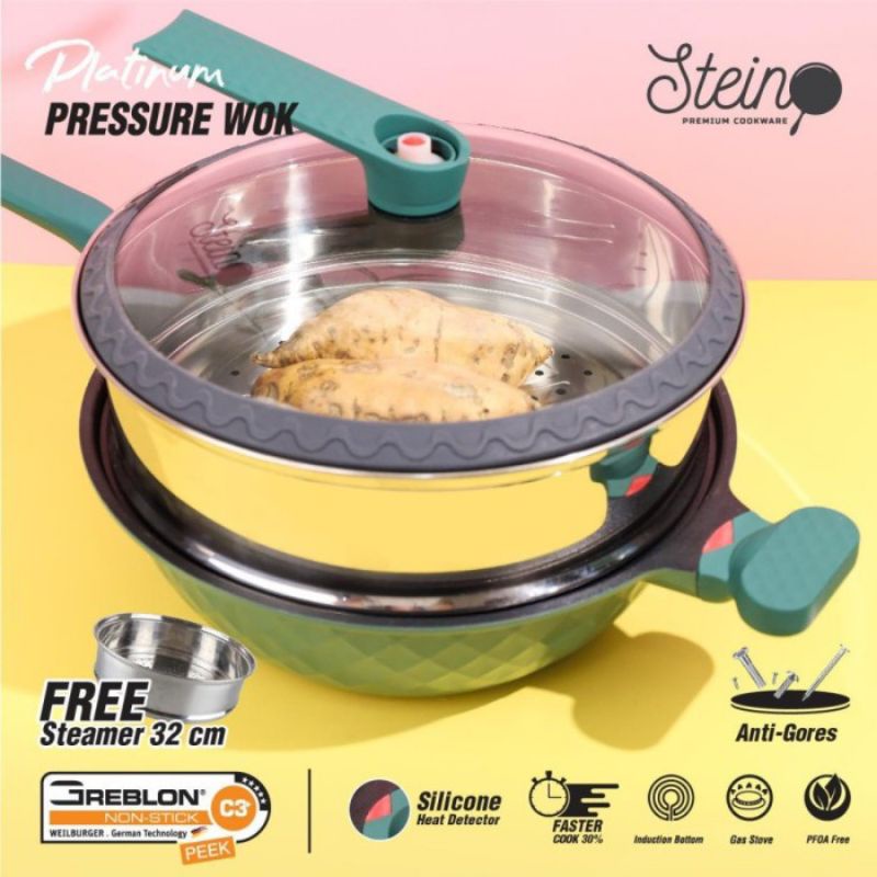 STEINCOOKWARE STEIN WOK PLATINUM PRESSURE COOKER PANCI PRESTO ANTI BARET 32 CM ORIGINAL