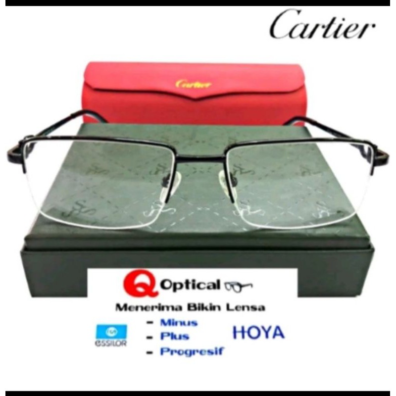 Kacamata Frame Minus Pria Cartier Col.01 Elegan Black- Half Model