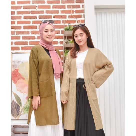 exoora long cardigan rajut wanita, kardigan tunik rajutan