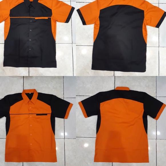 (KD-234)-Baju kerja pria hitam kombinasi merah - seragam kerja pria dril - baju bengkel - seragam te