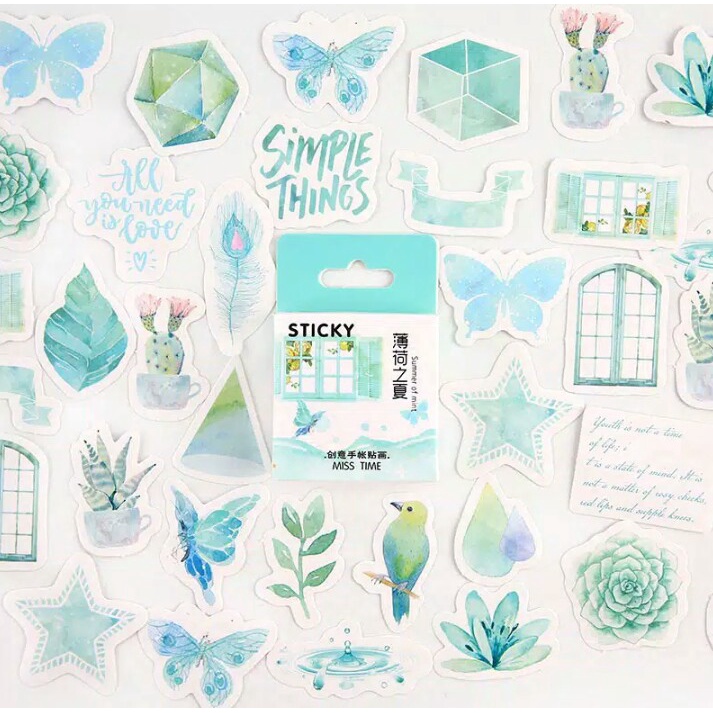 

46pcs aesthetic stiker box somethings blue lucu utk dekorasi scrapbook/album