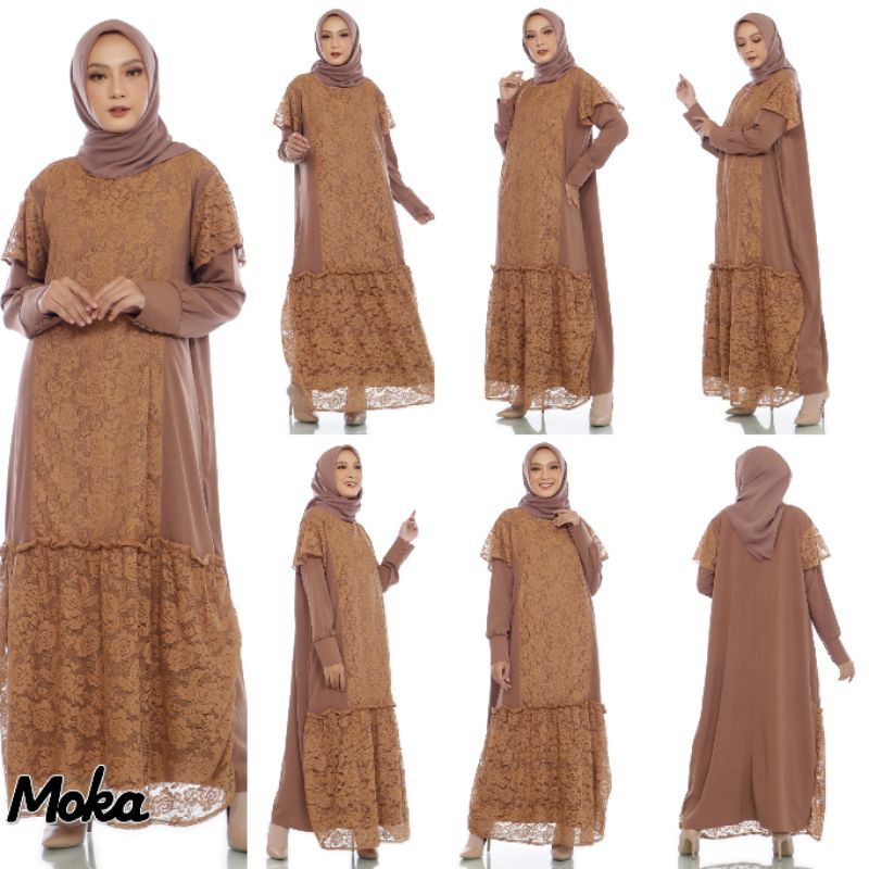 SAFA - SAVA MAXI / DRESS JUMBO / GAMIS BIG SIZE / LONG DRESS MUSLIM - BAHAN IT CREPE MIX BRUKAT - BAJU LEBARA