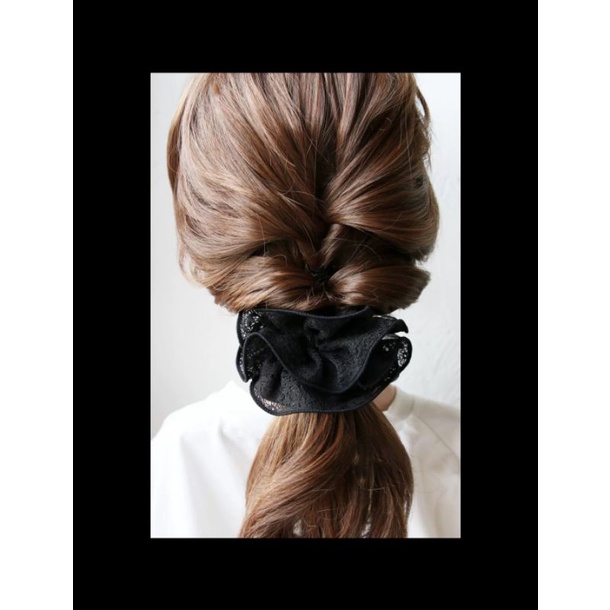 Scrunchie Korea Brokat ukuran 11.5cm JUMBO Cepol Hijab Lace Scrunchies Ikat Rambut Besar