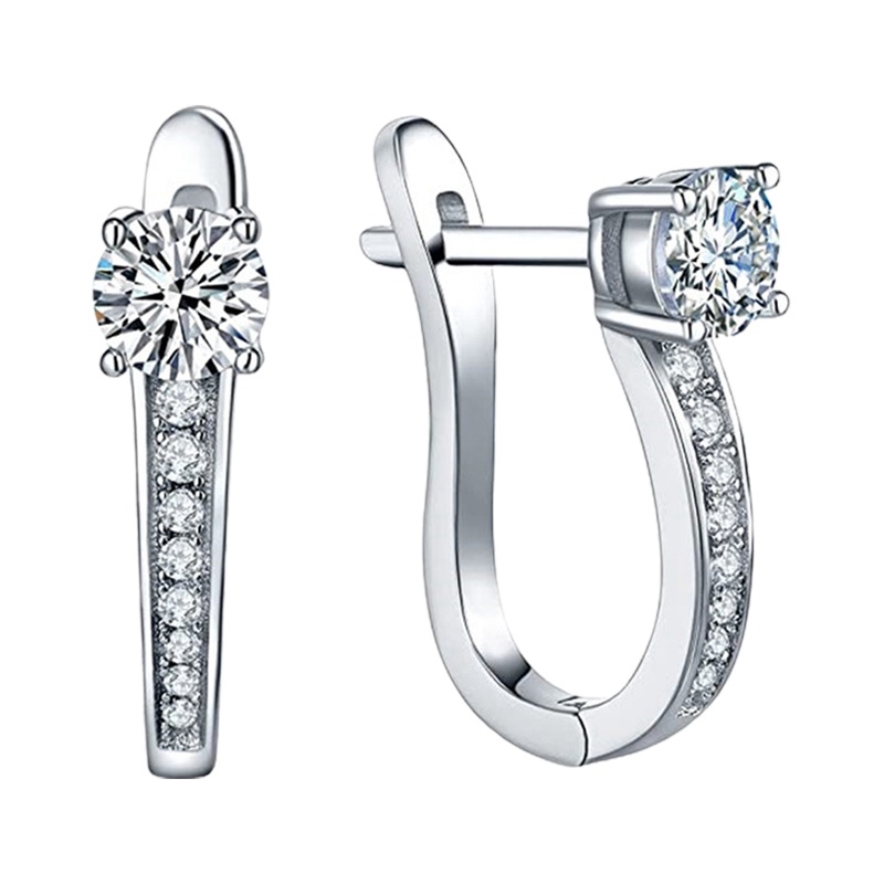 Anting Bulat Lapis Silver Dengan Kristal Kubik Zirconia Untuk Wanita