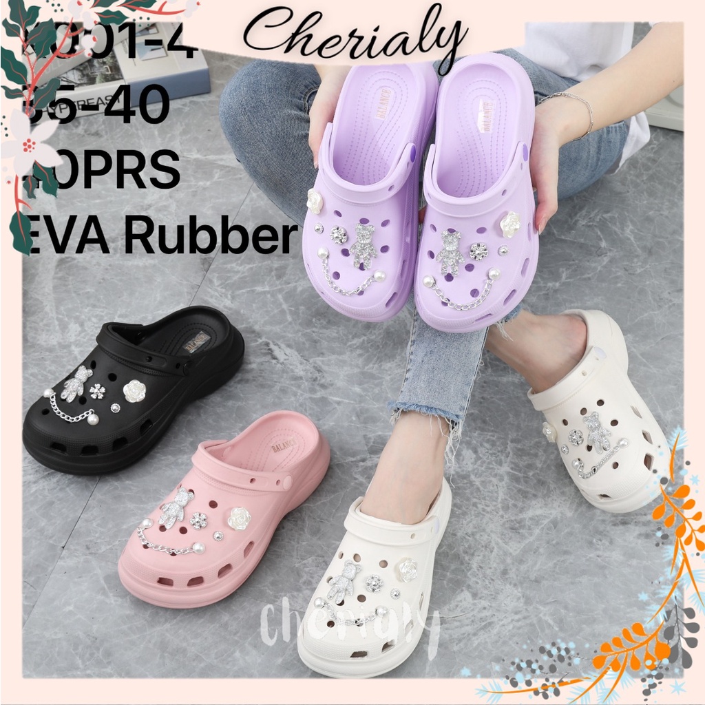 BALANCE Sandal Wanita CR0CS Rubber EVA Ringan 6 Cm Bahan Karet Super Soft Empuk Sol Non-Slip Motit Jibbitz Rantai X001-4