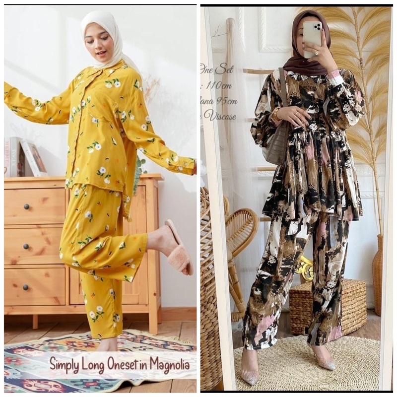 (RPA) ALL ONE SET MAGNOLA KEMEJA BLOUSE SET RAYON UNIQLO