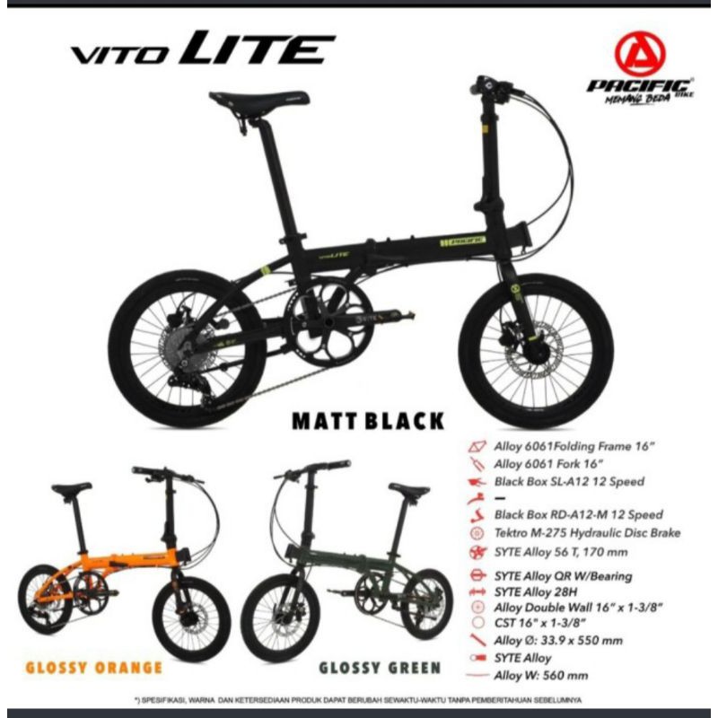 Sepeda Lipat 16 inci Pacific Vito Lite 12speed