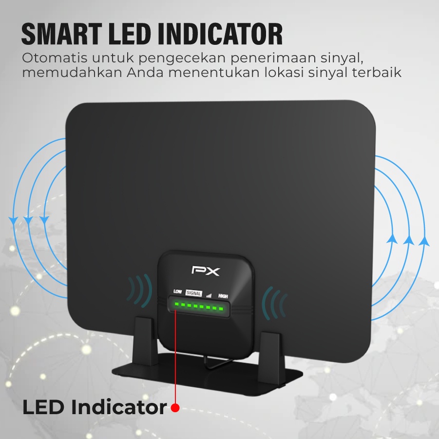 Antena TV Digital Indoor Dinding DVB-T2 Booster LED PX UDA-7000A