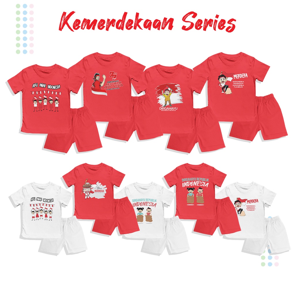 Setelan Kaos Agustusan Anak Laki-laki dan Perempuan Unisex 1-10 tahun Motif Kemerdekaan Indonesia