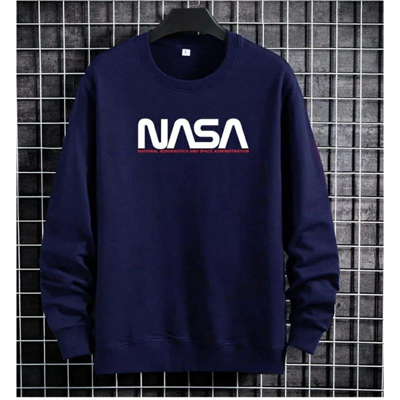 GSL Sweater Pria Distro NASA Keren Oversize Polos Navy Sablon Digital Baju Polos Atasan Cowok Lengan