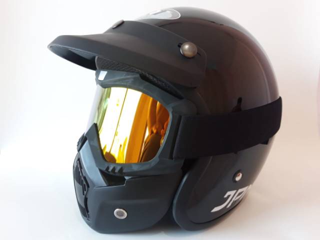 Helm JPN HITAM DENGAN GOGGLES MASK