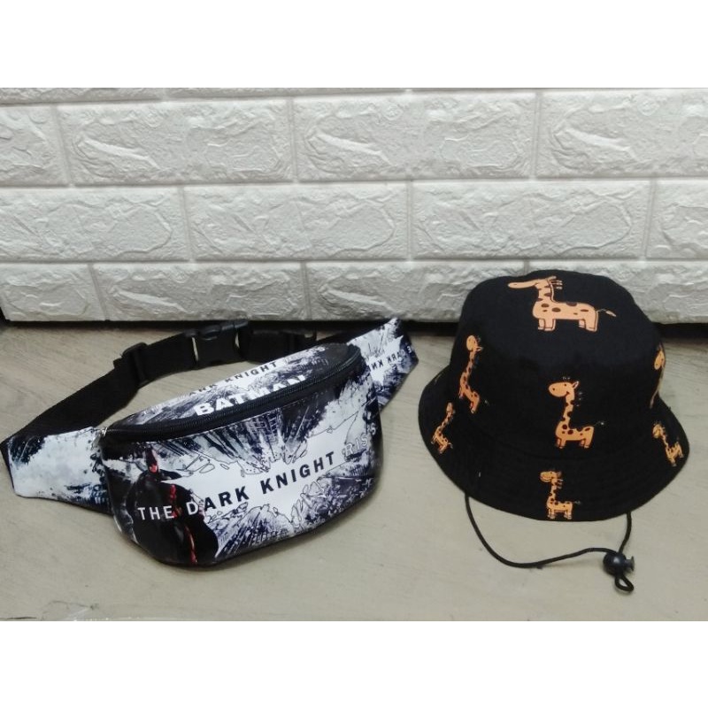 (BISA COD) Waistbag Batman 2in1 Tas SLempang anak laki-laki/topi bucket taly 2-9tahun