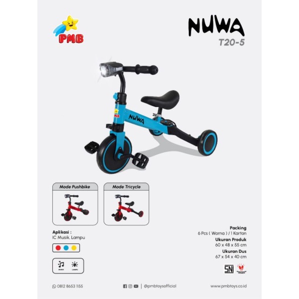 BALANCE BIKE PUSH BIKE ANAK PMB NUWA T20-5 / T20-6