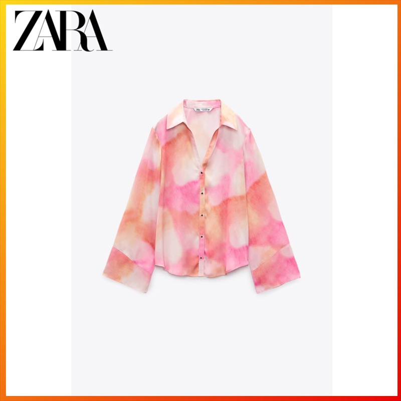 ZARA spring new women's clothing temperament sweet and gentle tie-dye printed shirt
