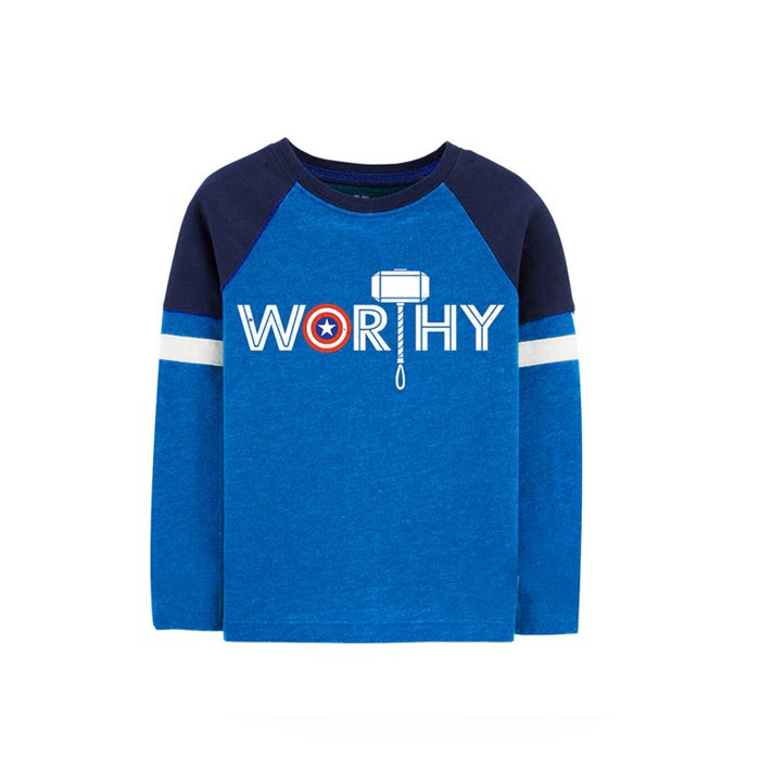 Kaos Anak Cowok Lengan Panjang Sambung NKIDS Warna BirU