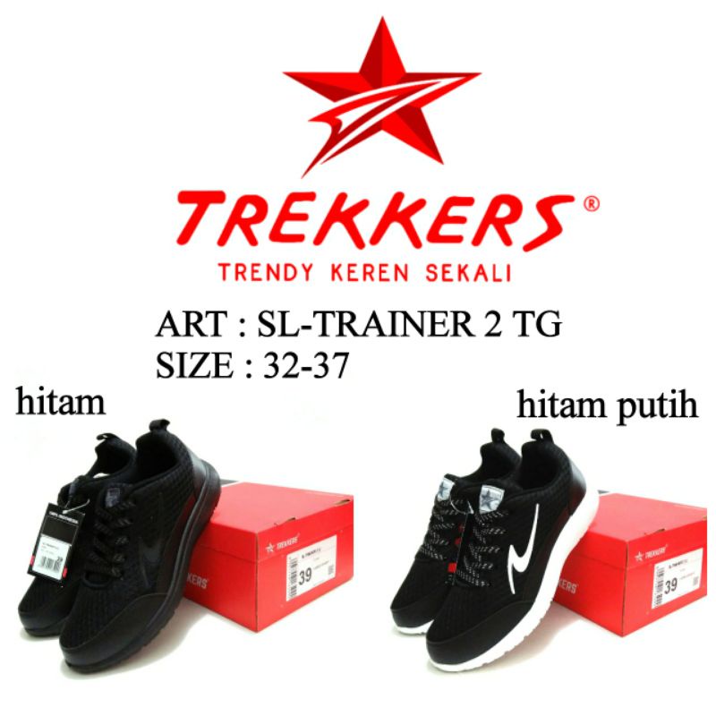 SEPATU SEKOLAH UNISEX TALI TERBARU TREKKERS TRAINER 2  HITAM/PUTIH HITAM SIZE 37-40