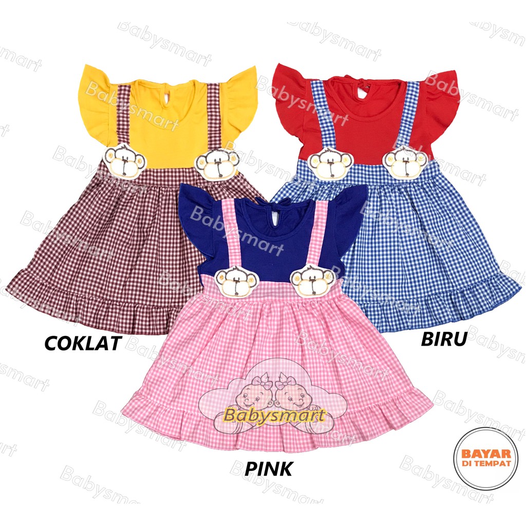 Babysmart - Baju bayi/Anak Perempuan Dress motif MONKEY PLANET KIDS usia 0 -12 bulan / Pakaian anak