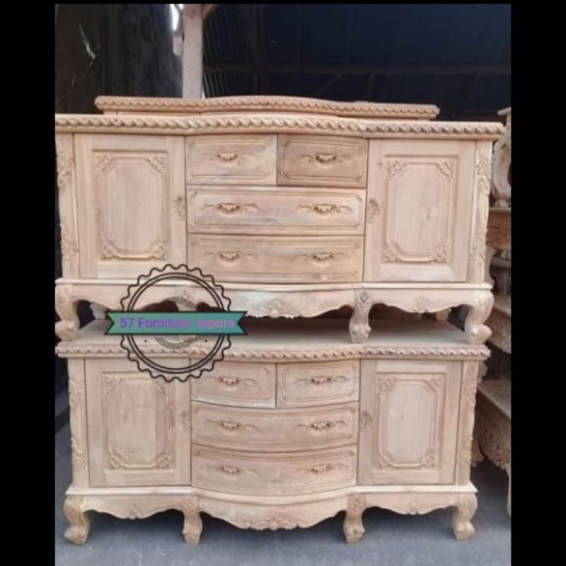 Meja TV ruang tamu jati mentahan - Bufet panjang hias ukir jepara