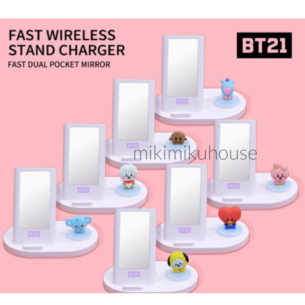 OFFICICAL BT21 FAST WIRELESS STAND CHARGER + DUAL POCKET MIRROR BTS POWER BANK PORTABLE HAND WARMER
