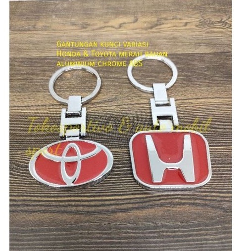 Gantungan kunci variasi mobil Logo Toyota Honda merah chrome universal alumunium chrome