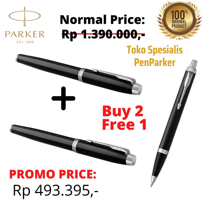 

2X Premium Parker IM BLACK Chrome Trim Rollerball - FREE PEN promo