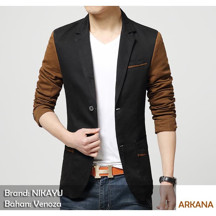 JAS PRIA SLIM FIT ARKANA - JAS PRIA EXECUTIVE SEMI FORMAL KOREA STYLE CASUAL KOMBINASI HITAM COKLAT