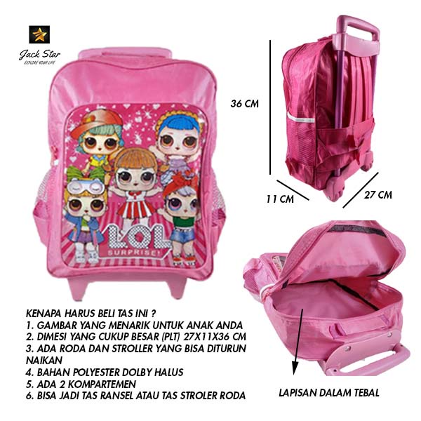 Tas Anak Roda Tas Troli Anak Perempuan Tas Dorong Anak Perempuan Tas Stroler Tas Ransel Anak Motif Kartun Tas Ransel Troli Terlaris Termurah