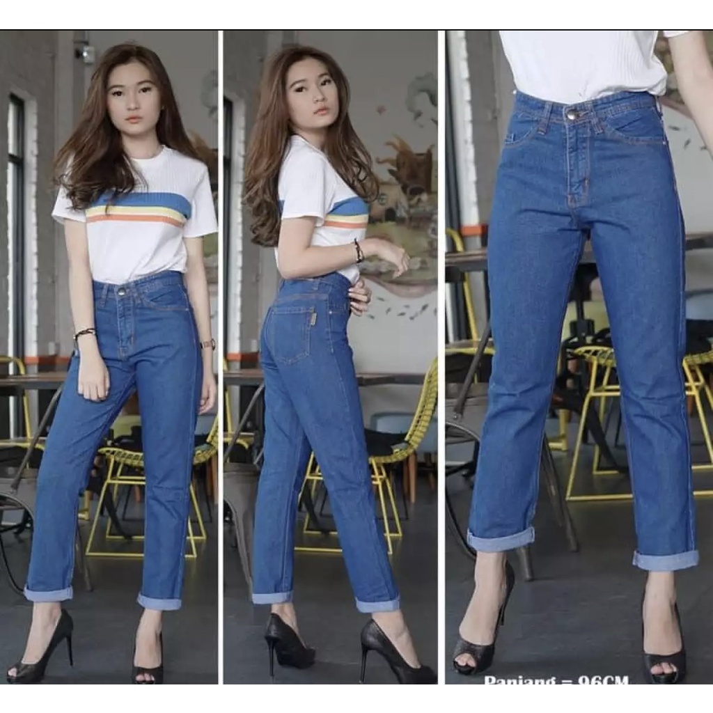 Celana jeans wanita terbaru Boyfriend Jeans Loose Celana Basic Wanita Biru Muda 130z