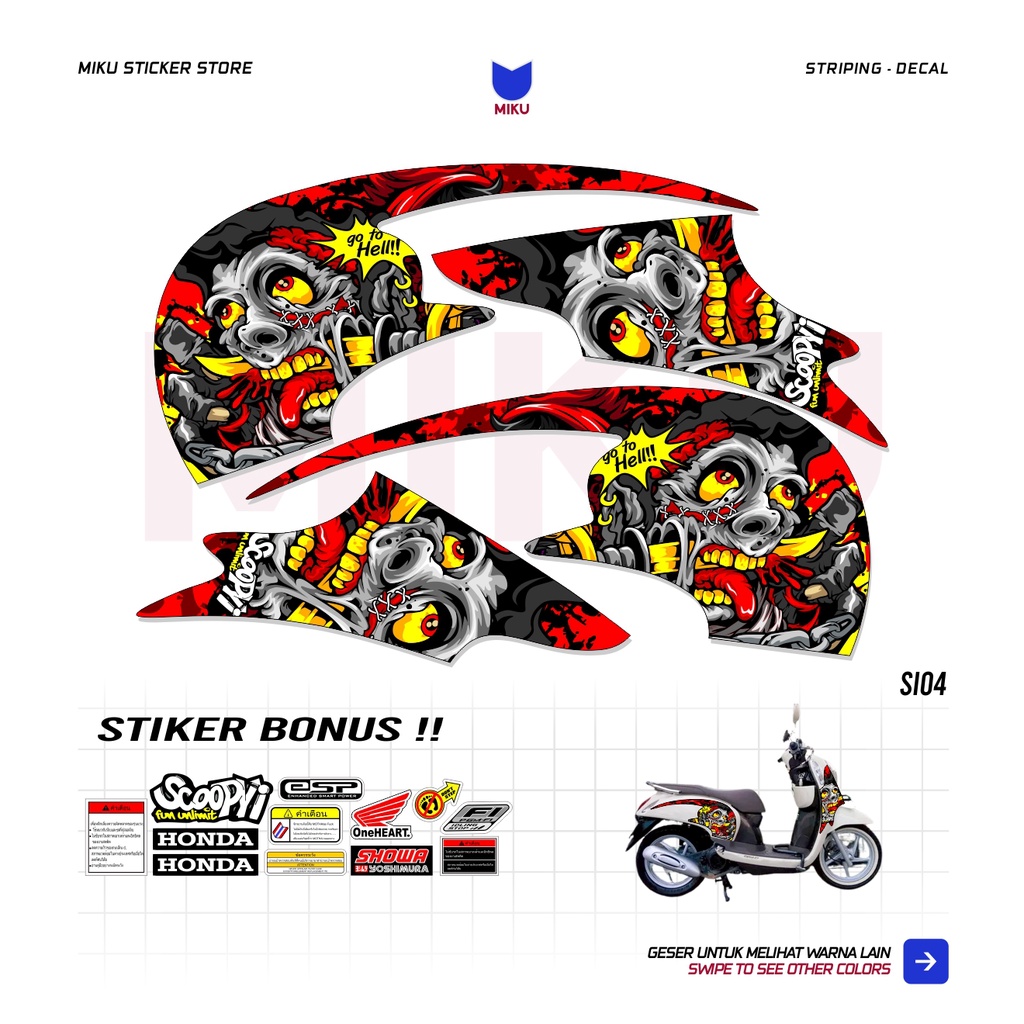 STIKER DECAL SCOOPY FI INJEKSI SI04 ZOMBIE SKULL NIGHTMARE STRIPING STEAKER LES SCOOPY FI 2013 2014 