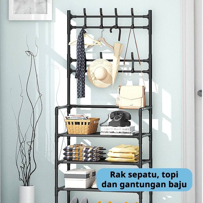 TGM - Stand Hanger 5 Susun Baju Topi Jaket Rak Sepatu 5 Susun Multifungsi Gantungan Baju Stand Hanger Rak Sepatu Tempat Topi Tas Serbaguna