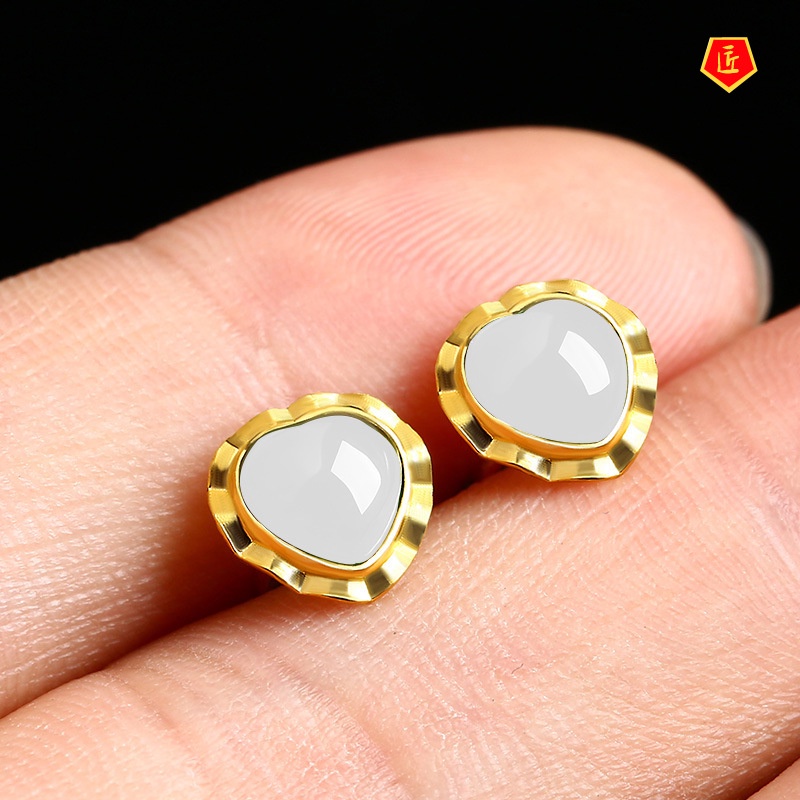 [Ready Stock]Elegant Exquisite 999 Gold Hetian Jade Agate Earrings