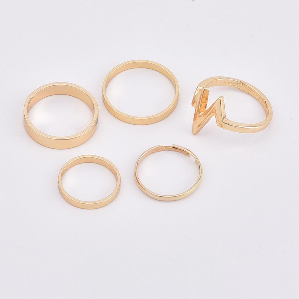 Timekey 5pcs / Set Cincin Buku Jari Aneka Bentuk Warna Gold / Silver Untuk Wanita A1K9