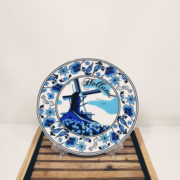 Pajangan piring negara keramik 8in Sovenier oleh2 negara Holland Biru 20cm