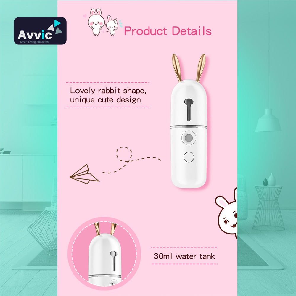 Rabbit Nano Spray Portable Mini Mist Sprayer Facial Steamer USB Pelembab Perawatan Wajah Bentuk Kelinci