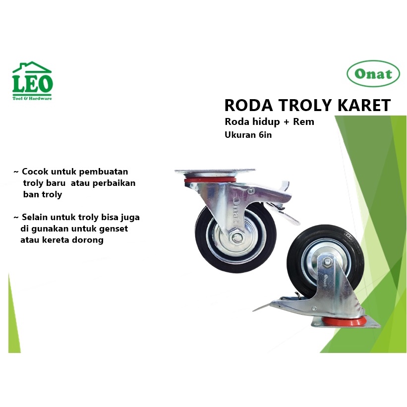 Roda REM gerobak Troli Karet 6 inch Hidup