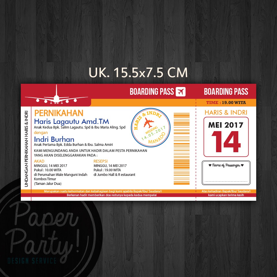 Undangan Pernikahan Custom Wedding Invitation Tema Boarding Pass