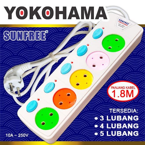 Sunfree Stop Kontak Saklar Yokohama 3 - 4 - 5 Lubang / Kabel Colokan 1.8 Meter