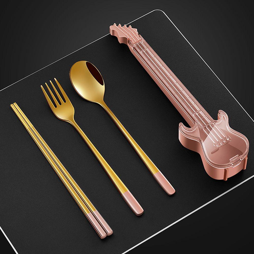 Preva 3Pcs Cutlery Set Perlengkapan Dapur Luar Ruangan Set Peralatan Makan Dengan Kotak Gitar