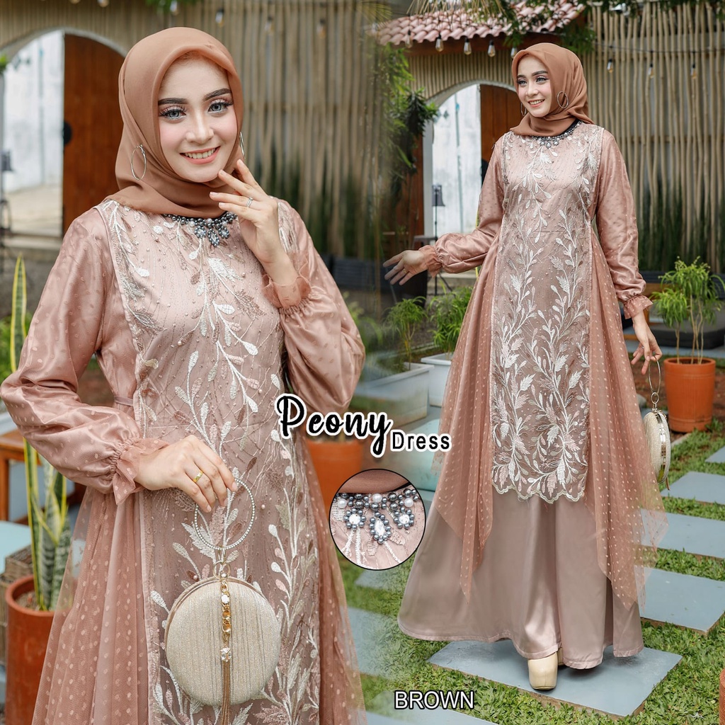 Gamis Syari PEONY maxi lebaran UMROH Muslim JUMBO-1