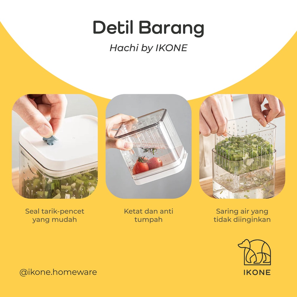 【IKONE】HACHI Kotak Kontainer Makanan Kulkas PET Strainer Food Organizer Bawang Cabai Serbaguna Berkualitas